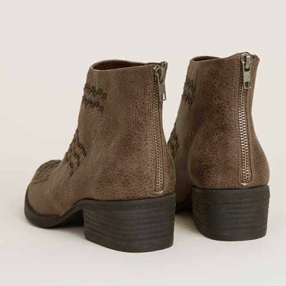 Taupe Woven Top Distressed Boho Ankle Booties - Picture 6 of 7